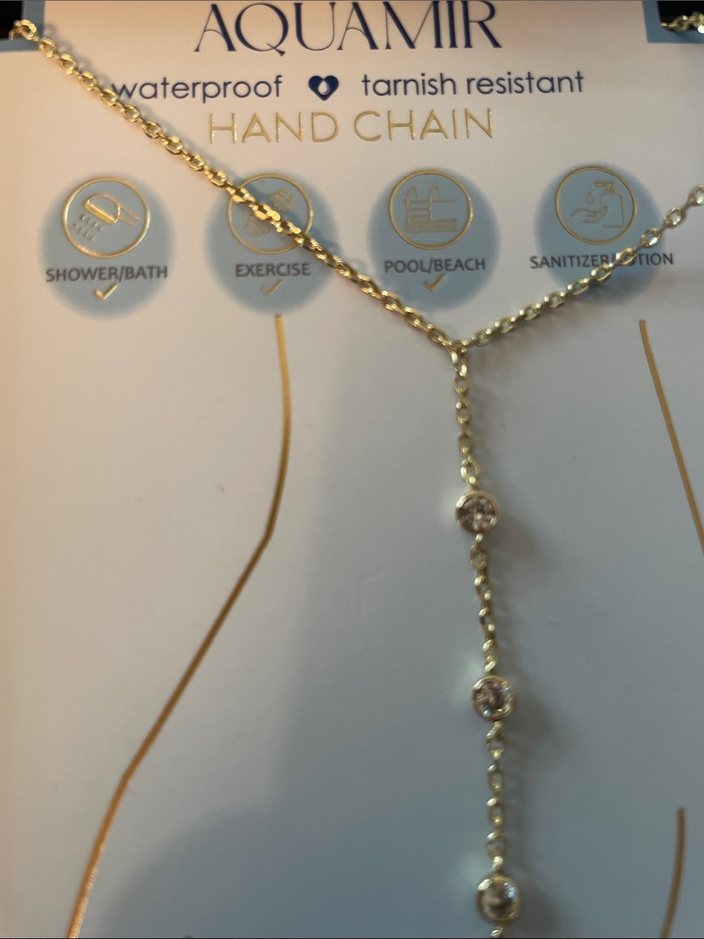 Aqua Gold Hand Chain with Clear Stones